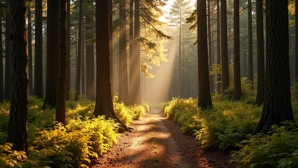 Autumn forest path with golden leaves